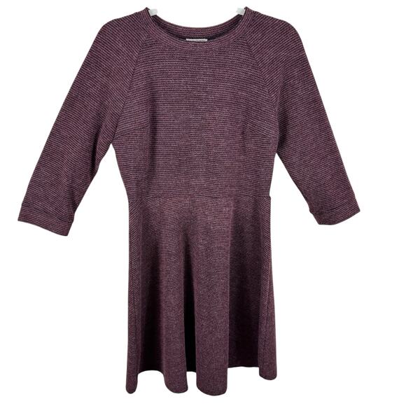 Lace & Mesh Burgundy Textured Knit 3/4 Sleeve Knee Length Fit & Flare Dress Sz L - Picture 1 of 6